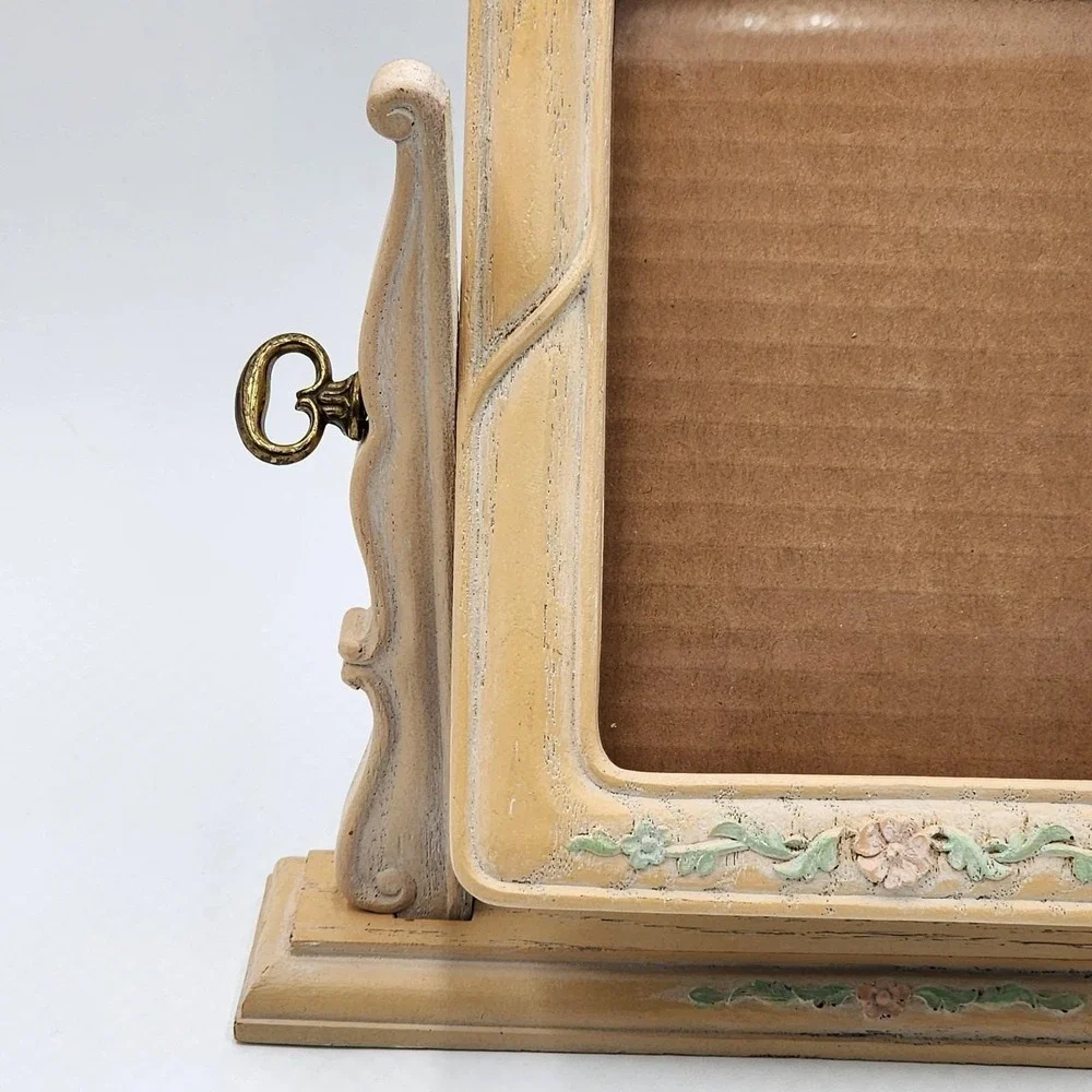Vintage Distressed Swivel Picture Frame Ornate Floral Wood Frame Shabby Chic